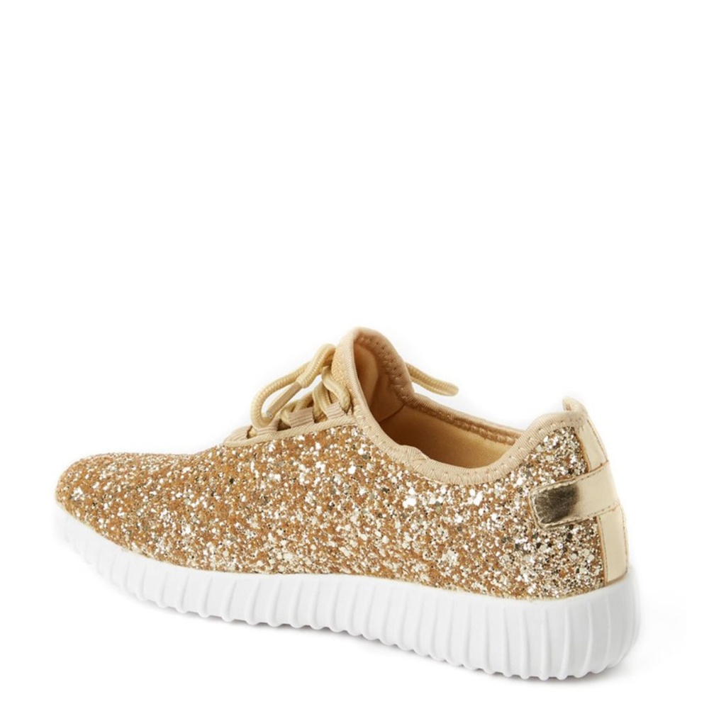 NEW🔥 Sparkling Gold Glitter Lace Up Light-Weight Gym Sneaker - Picture 3 of 4